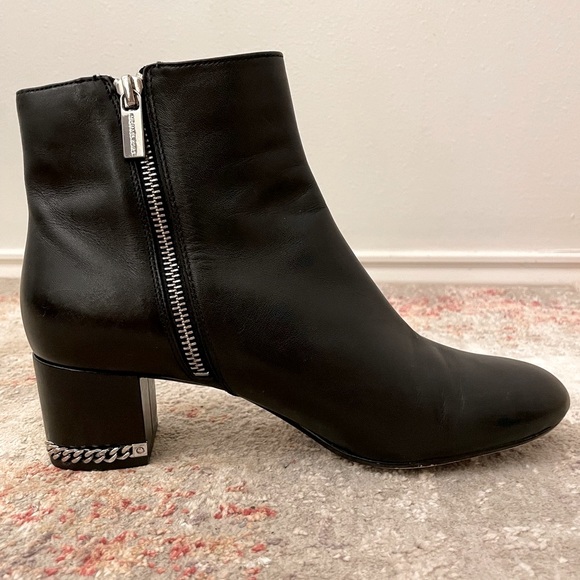 Michael Kors Shoes - MICHAEL KORS Black Leather Ankle Boots with Silver Chains